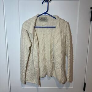 Vintage Aran Sweater Market Wool Chunky, Fishermans, Cable knit Cardigan. Preppy